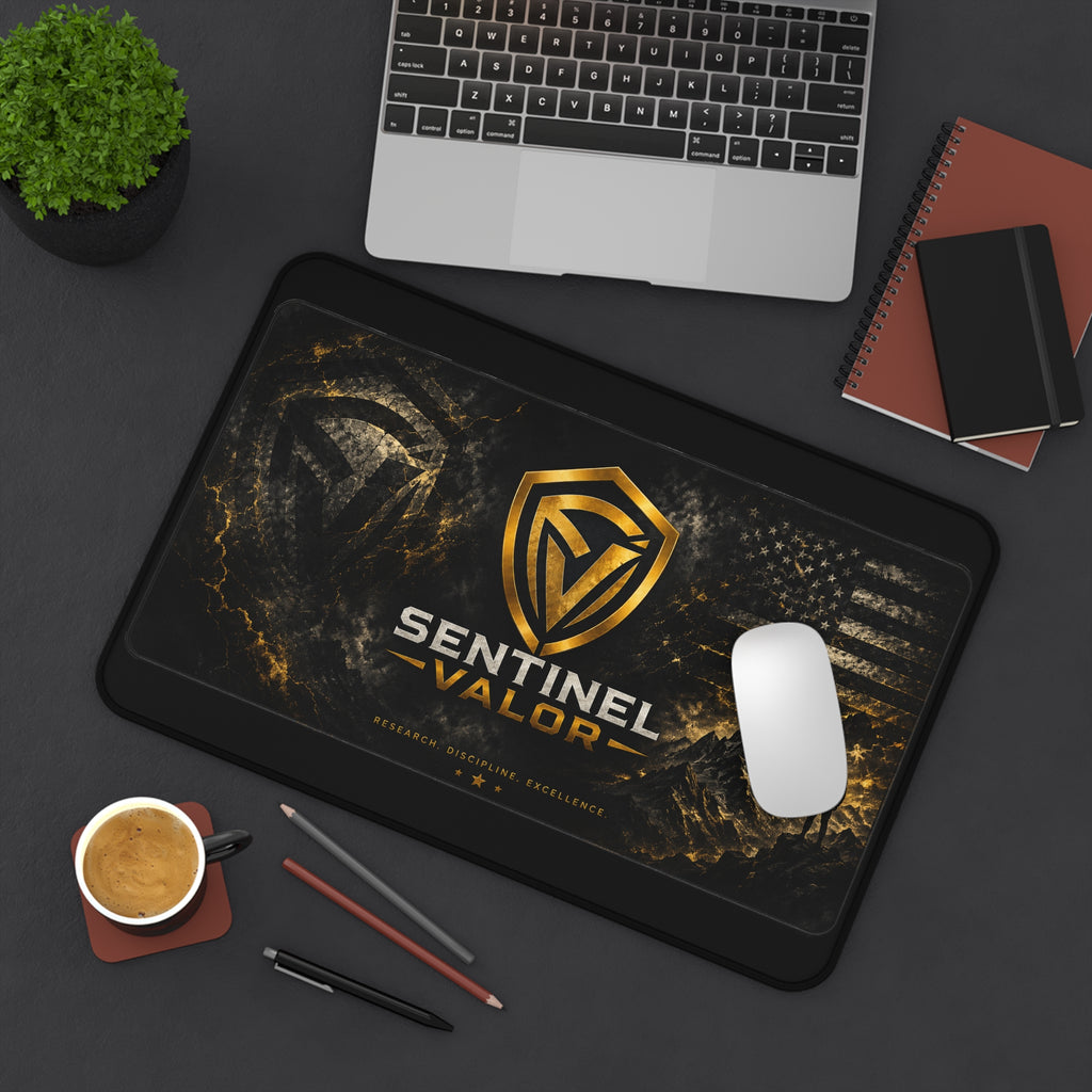 Sentinel Valor Gaming Desk Mat – Tactical Shield Logo Mouse Pad